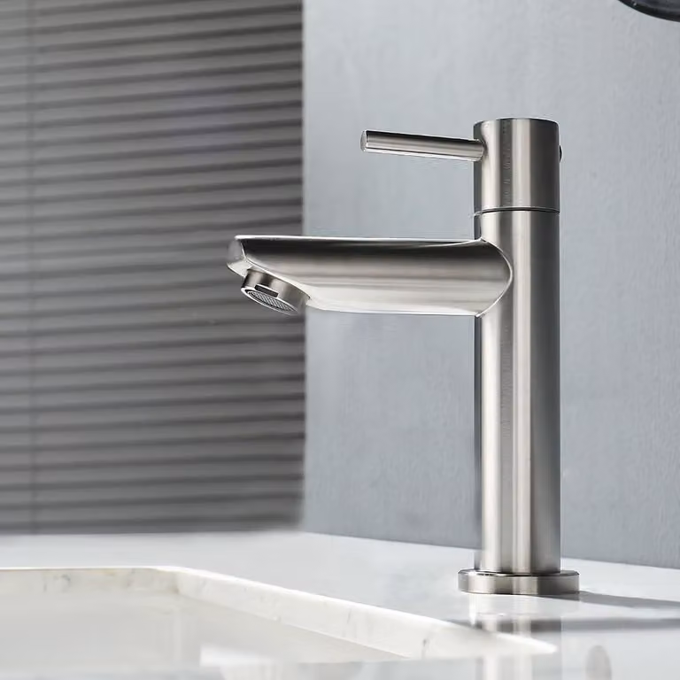 Rubinetto per acqua fredda, miscelatore monocomando, acciaio inossidabile, finitura spazzolata, per il bagno