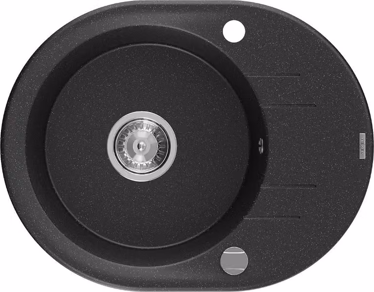 Mexen Kevin lavello in granito 1 vasca con sgocciolatoio 586 x 458 mm, nero/argento metallizzato, sifone cromato - 6517581005-73
