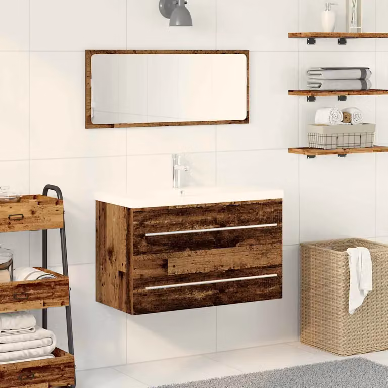 Armadio per lavabo da bagno vidaXL in legno marrone con cassetti e ante, stile moderno, L 80 x P 38,5 x H 48 cm