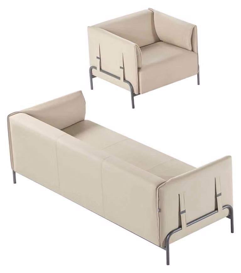 Arbeitszimmer-Set 2tlg 3-Sitzer Sessel Beige Einfarbig Kissen Wohnzimmer