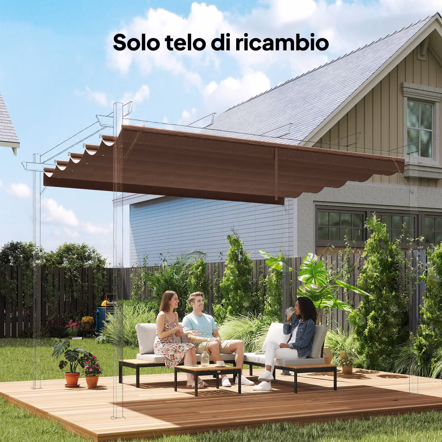 Copertura di ricambio per gazebo e pergola Outsunny in poliestere con 10 fori di drenaggio, colore marrone, 250 x 255 cm – 2