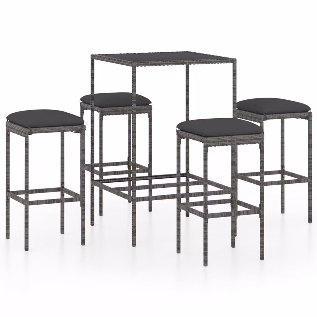 Set da Bar da Giardino 5 pz con Cuscini in Polyrattan Grigio
