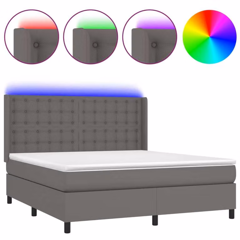 Giroletto Molle con Materasso e LED Grigio 160x200cm Pelle finta