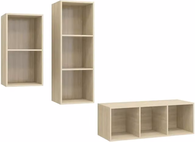 Set di mobili TV moderno composto da 3 pezzi in legno multistrato color rovere sonoma e beige per il tuo soggiorno
