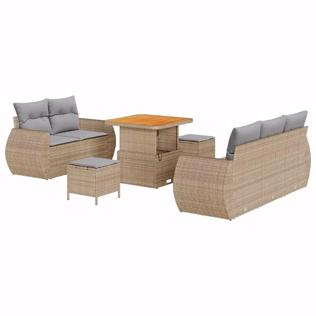 Set Divano da Giardino vidaXL 8 Pezzi con Tavolino e Pouf, Colore Beige e Grigio, Design Moderno in Polyrattan con Cuscini Inclusi – 2