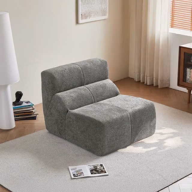 Poltrona compressa 94x110x79 cm grigio chiaro in velluto; schiuma ad alta densità