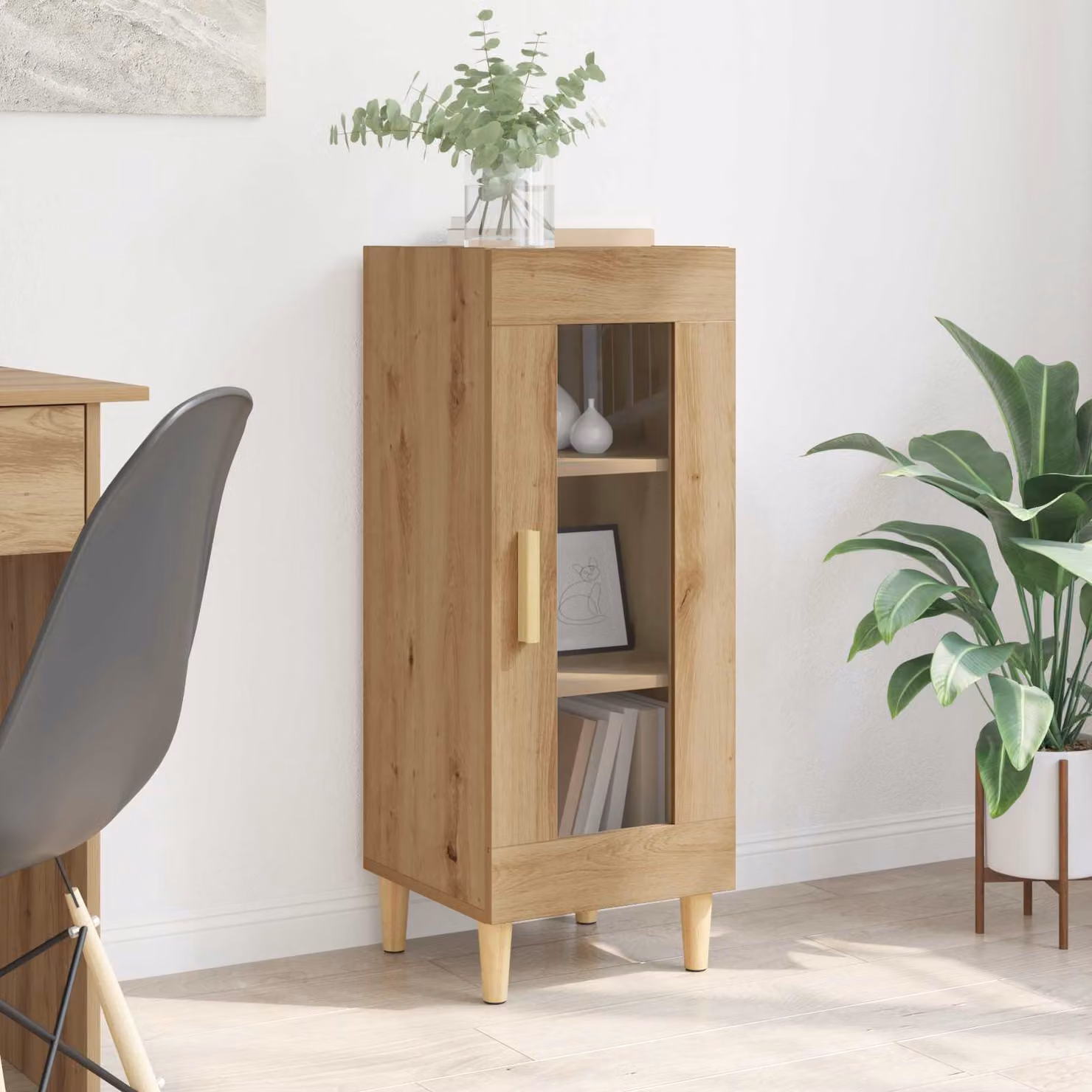 Credenza moderna vidaXL in legno e vetro marrone L: 34.5 cm, P: 32.5 cm, H: 90 cm