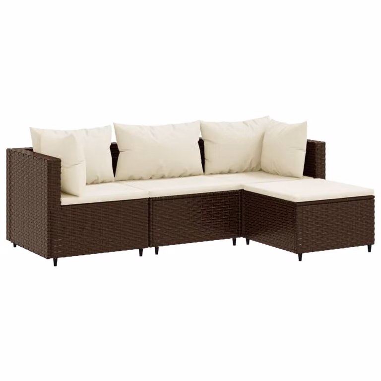 Set Mobili da Giardino 4 pz con Cuscini in Polyrattan Marrone