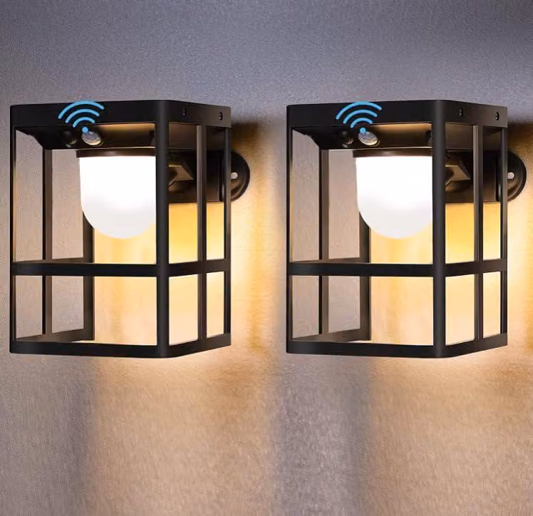 Lampade solari con sensore di movimento, 3 modalità, impermeabili, set da 2, colore nero