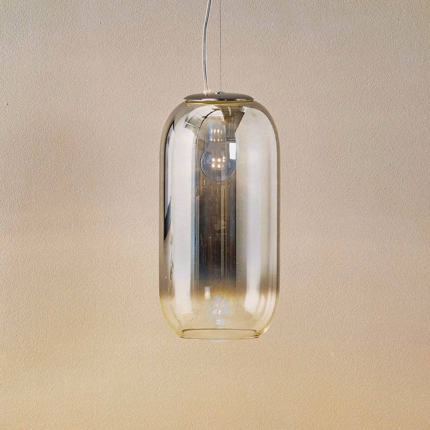 Artemide Lampada a sospensione in vetro Gople Mini, dimmerabile, Cromo / Argento, Soggiorno / Sala da pranzo, Vetro, Design, Lampada a sospensione