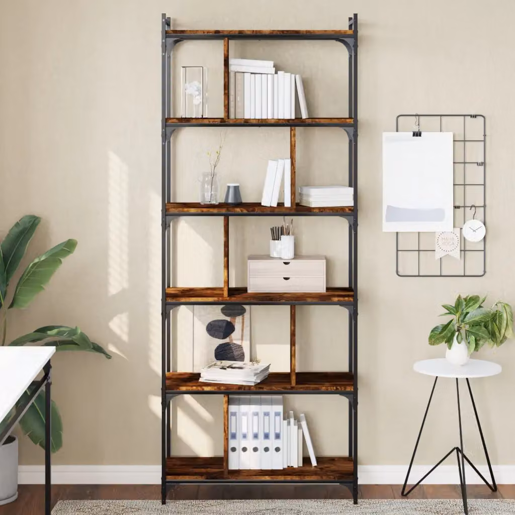 Libreria Industrial vidaXL in Legno e Metallo con 6 Ripiani, Colore Marrone, L/P/H: 76 x 32 x 192 cm