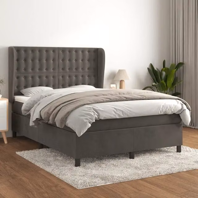 Letto Ibrido vidaXL con Struttura in Legno di Larice e Rivestimento in Velluto Grigio e Bianco L/P/H: 140 x 200 x 128 cm – 1