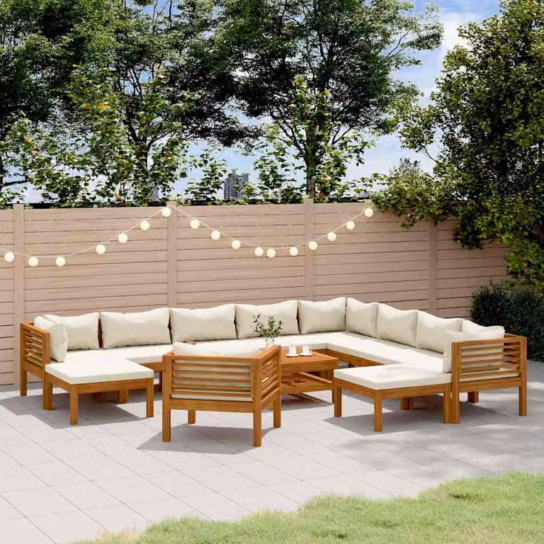Set Divani da Giardino vidaXL 12 Pezzi in Legno di Acacia con Cuscini Beige a Forma di U