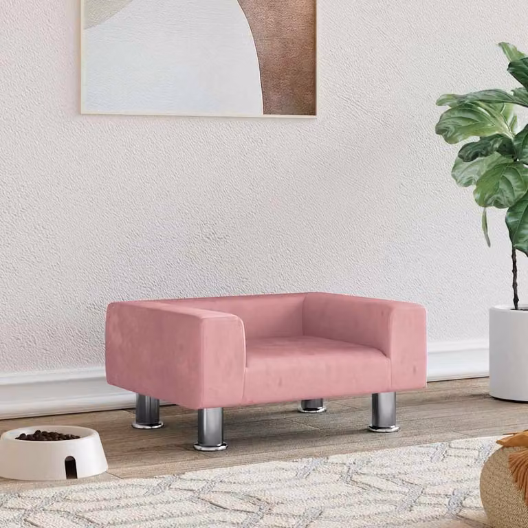 vidaXL Lettino per Cani in Velluto Rosa con Struttura in Legno L 50 cm x P 40 cm x H 26,5 cm