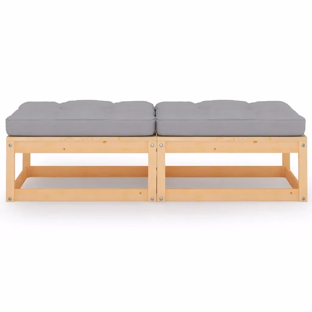 Set di sedia da giardino e poggiapiedi in legno di pino massello con cuscini grigi e design minimalista – 2