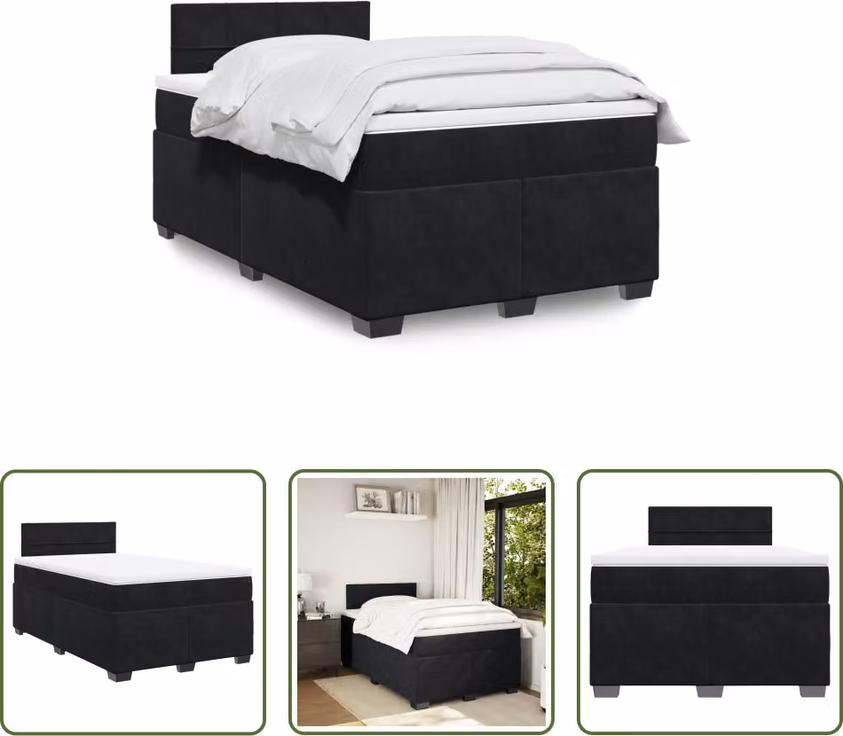 The Living Store Letto a molle con materasso nero 120x200 cm in velluto