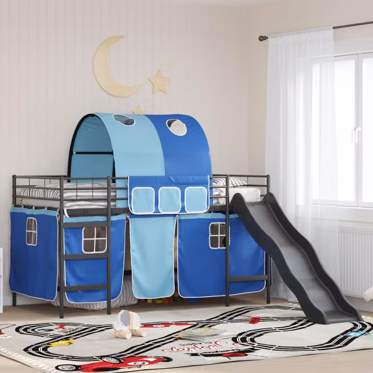 Maison Exclusive - Letto a castello per bambini con tende unisce colori nero e blu
