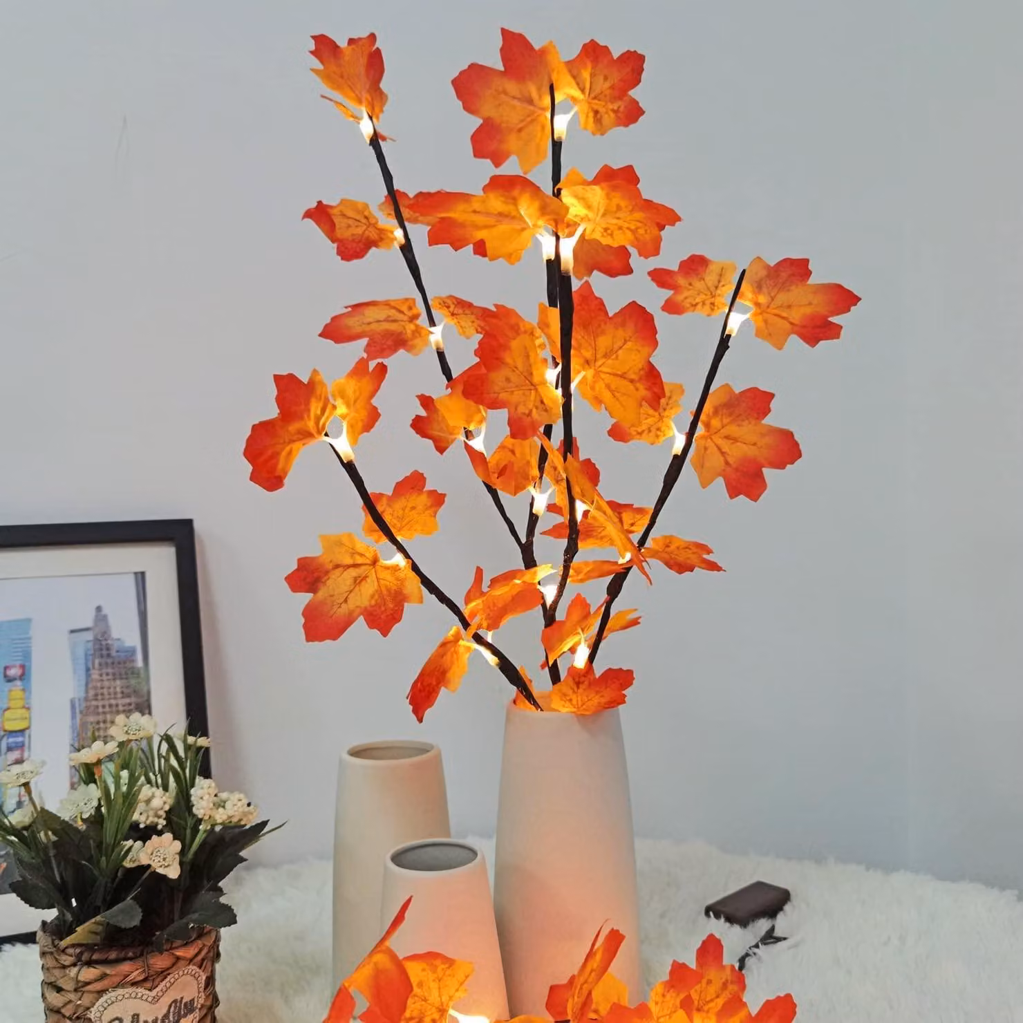 Illuminazione a forma di ramo di acero, 76 cm, 20 LED, decorazione autunnale