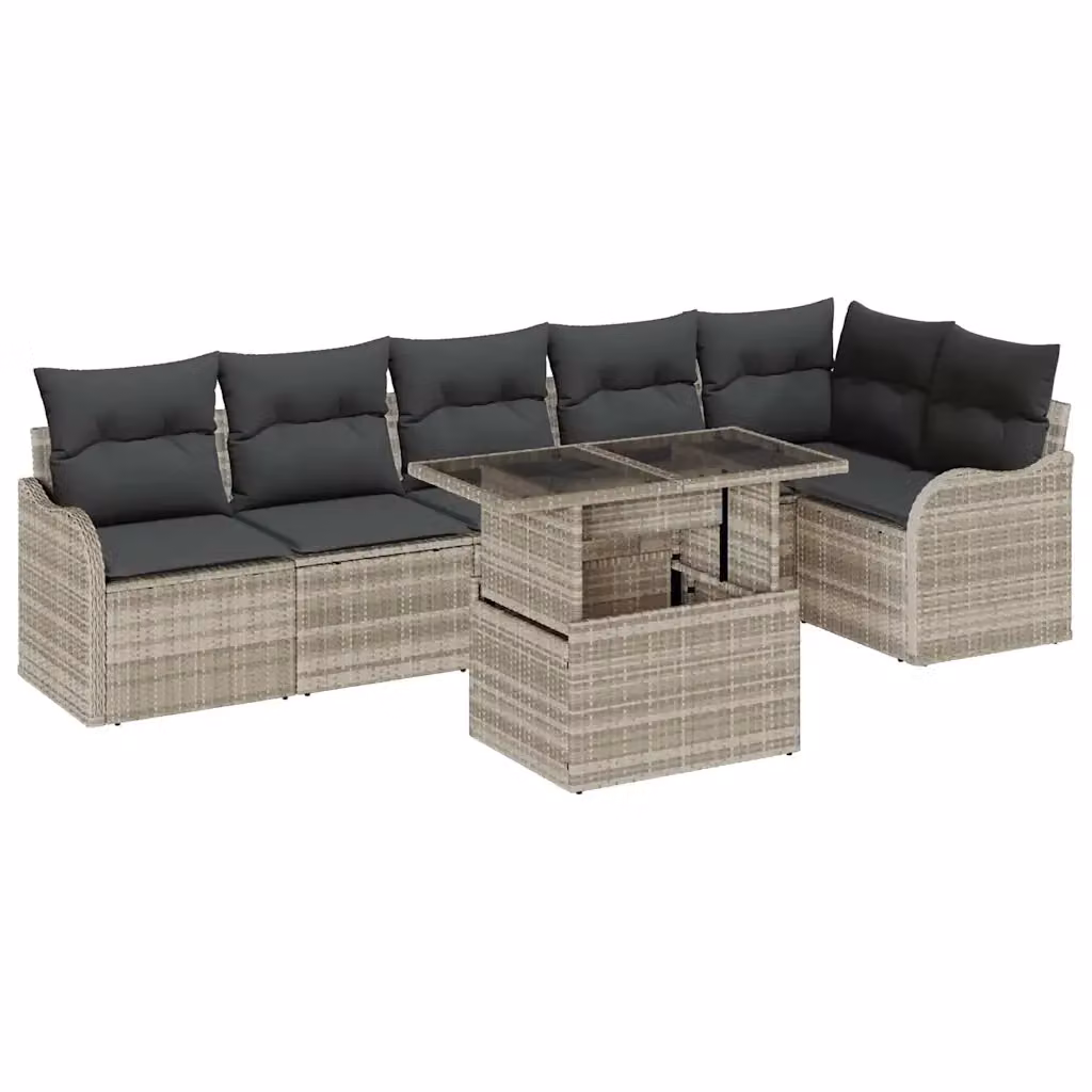 Set di mobili da giardino vidaXL composto da 7 pezzi in rattan grigio con struttura in acciaio e cuscini inclusi – 2