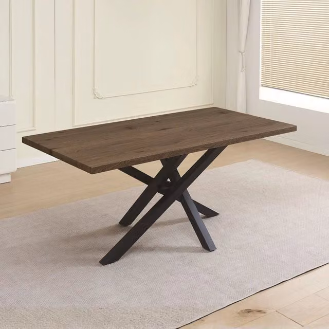 Tavolo fisso Ronan con piano in rovere anticato e gambe in metallo nero 180x90x76H