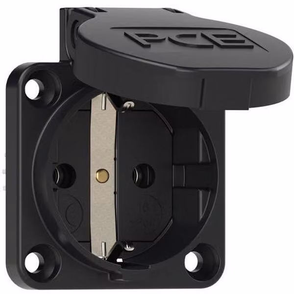 Presa di corrente CEE con contatto di protezione montato a superficie nero 16A 250V IP54 PCE 105-0s