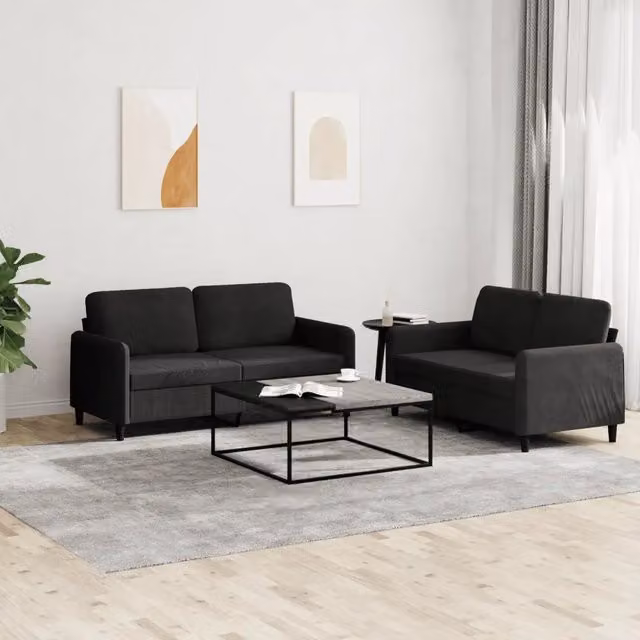 Set di 2 divani vidaXL in velluto nero per soggiorno in stile moderno con cuscini inclusi