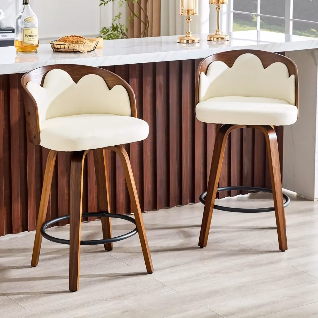 Sgabello moderno REDOM in bianco e nero per cucina e soggiorno con struttura in legno e metallo, Altezza: 89 cm – 2