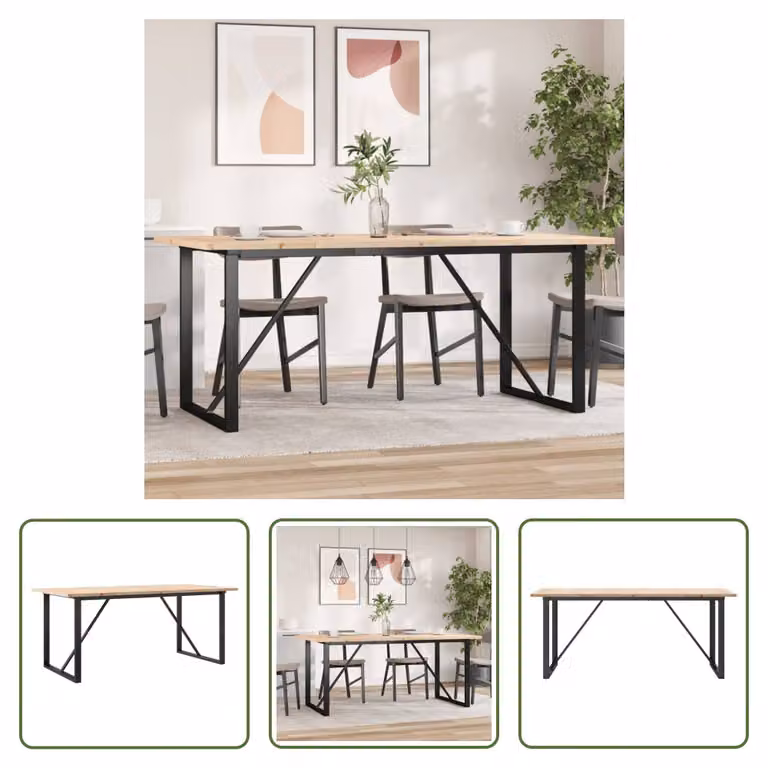 The Living Store Tavolo da pranzo O-frame 180x90x75,5 cm in pino massiccio e ghisa