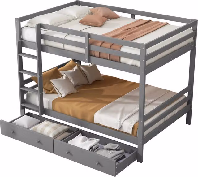 Letto a castello REDOM in pino e MDF con materasso incluso, Grigio, L: 140 cm, P: 200 cm – 1