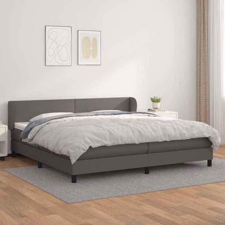 vidaXL Giroletto a Molle con Materasso Ibrido in Similpelle Grigia e Bianca, L/P: 200 x 200 cm