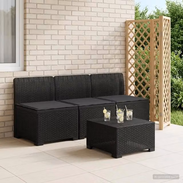 Divano da giardino 3 posti con cuscini in look rattan 3 posto 8011961
