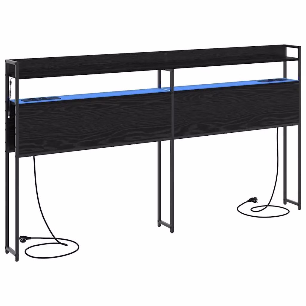 Testiera con scaffale e illuminazione integrata vidaXL, colore nero, L: 200 cm – 2