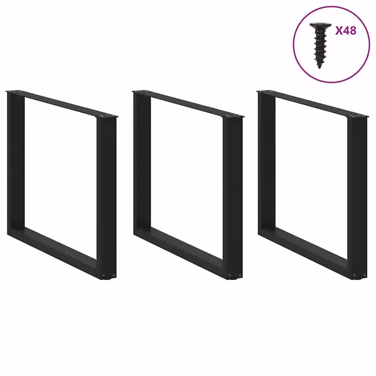 Set di 3 gambe per tavolo da pranzo a forma di U vidaXL in acciaio nero opaco, Altezza: 72-73 cm, Larghezza: 100 cm