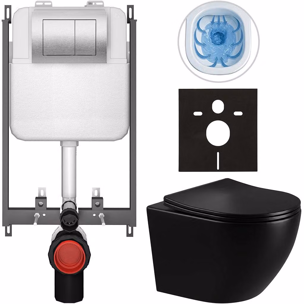 CERANO - Set WC da incasso Verde - nero lucido - pulsante Prime/Maxio, argento - da incasso - 49x36 cm