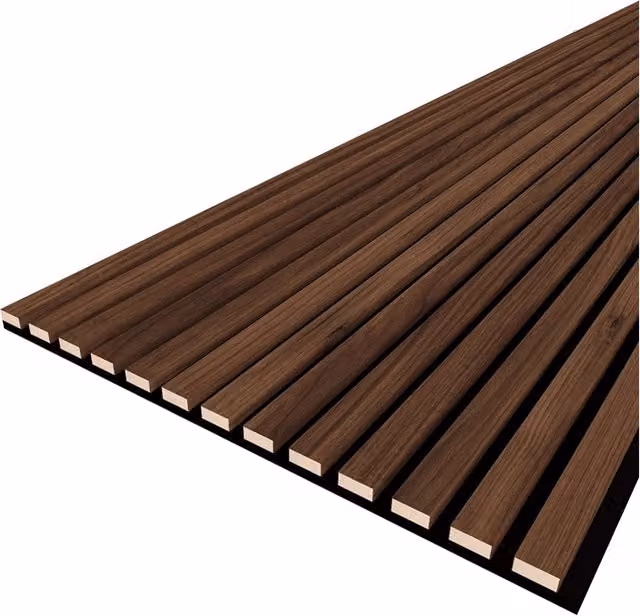 Set di 2 Pannelli Fonoassorbenti a Doghe Bella Pro in MDF effetto legno noce scuro