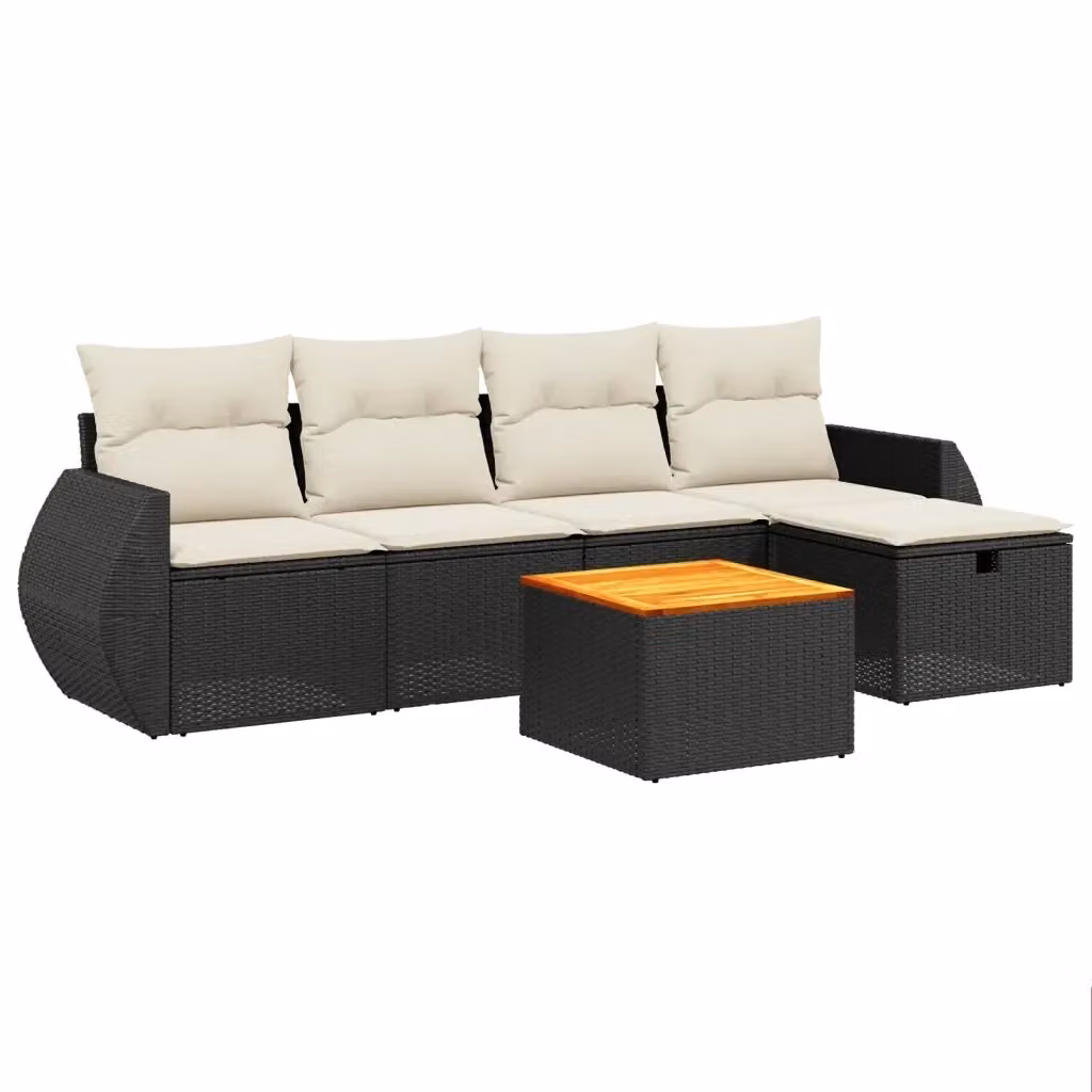 Set Divano da Giardino a L vidaXL con Cuscini, Tavolino e Pouf, Nero – 2