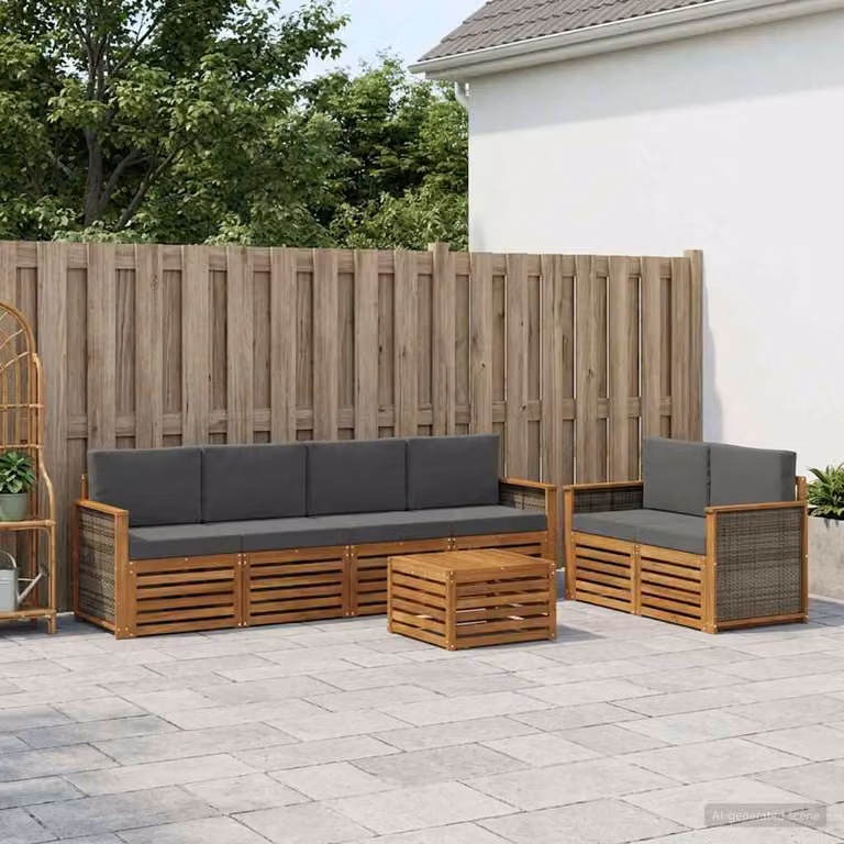 Set di divani da esterno vidaXL 7 pezzi in legno di acacia con cuscini, colore beige e antracite