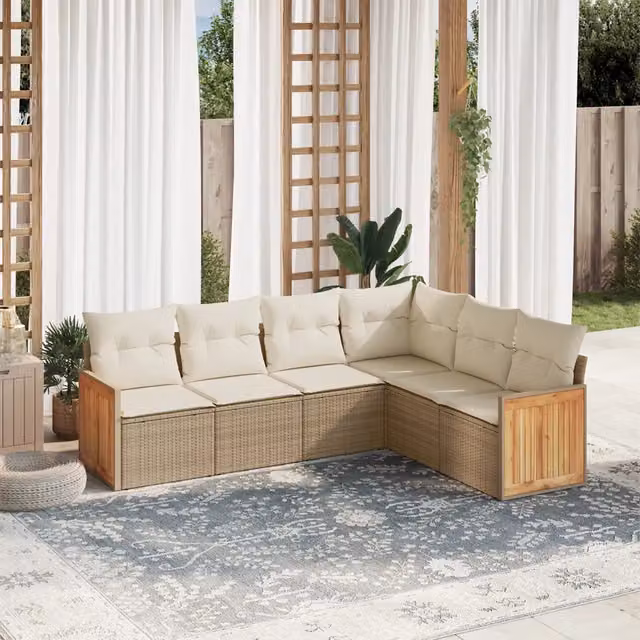 Set Divano da Giardino 6 pz con Cuscini Beige in Polyrattan 3260084
