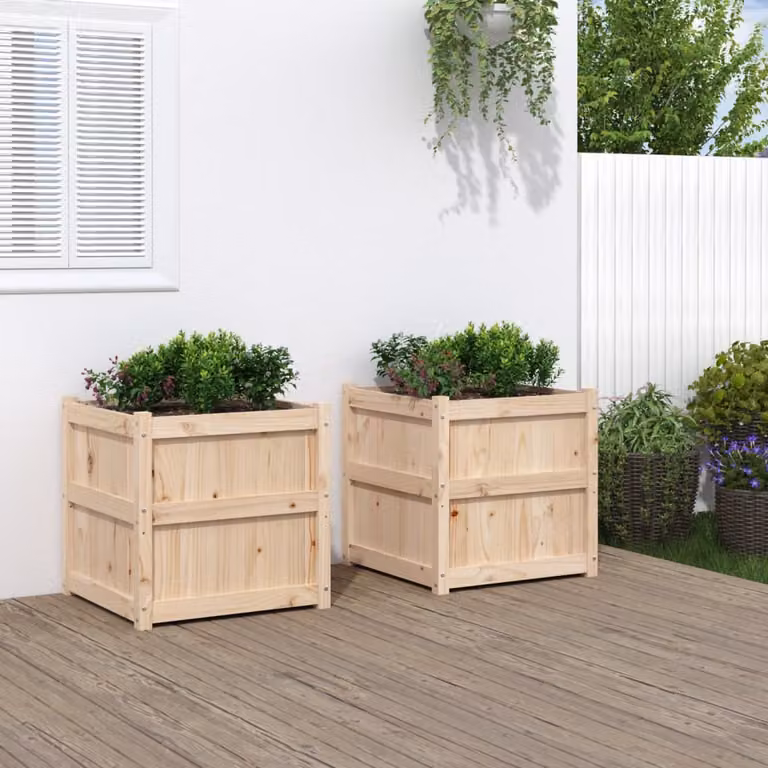 Set di 2 fioriere da giardino vidaXL in legno di pino color marrone e beige