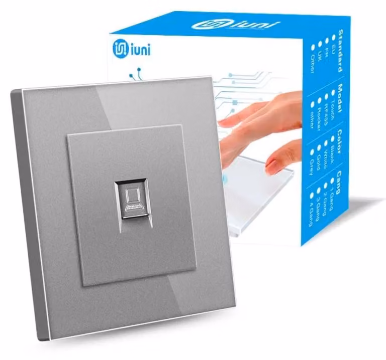 Presa internet RJ45, Cat6, Corniere in vetro temperato, iUni SD, Argento