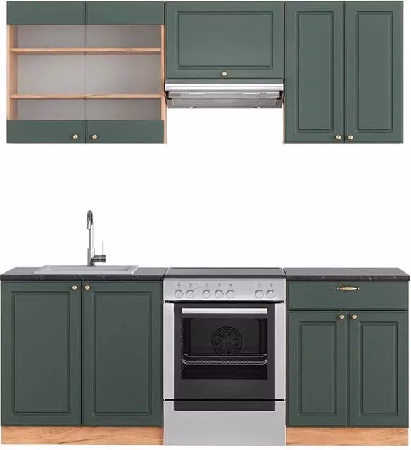 Cucina componibile Fame-Line Vicco in Rovere dorato e Verde-oro con piano Antracite, L: 200 cm – 1