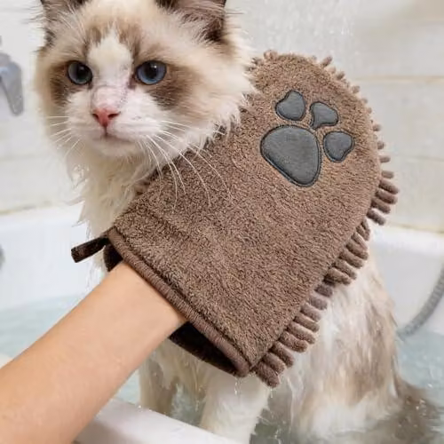 Asciugamano in microfibra assorbente per cani e guanti per la cura del pelo con motivo a impronte, ideali per il bagno, per l'uso in casa e in viaggio