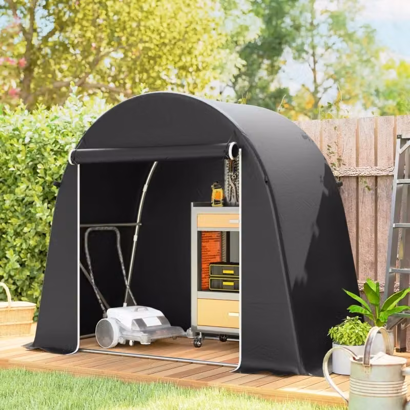 Capanno da giardino portatile Komhtom con struttura in metallo e copertura in plastica grigio, carport versatile con rulli e design curvo, L: 200 cm, P: 120 cm, H: 120 cm – 2