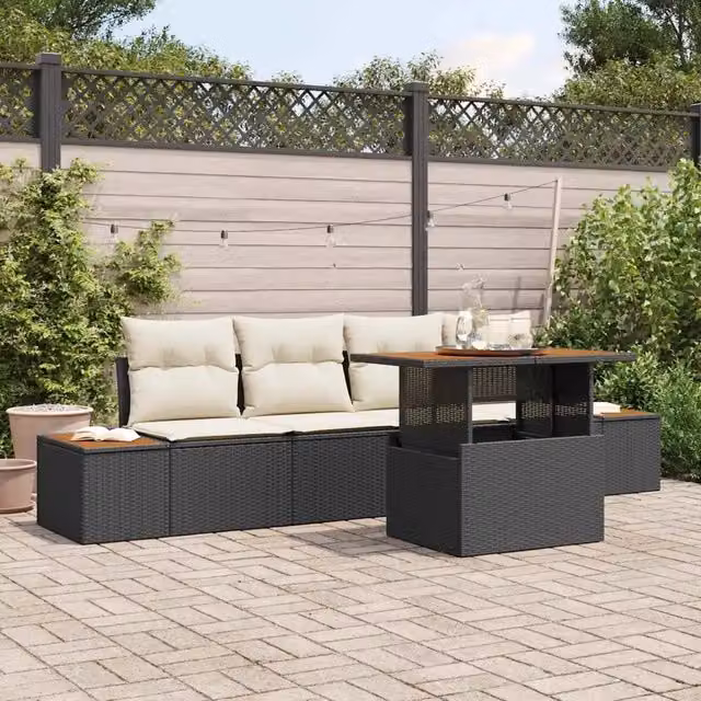 Set Divano da Giardino 5 pz Nero Poly Rattan 3358756