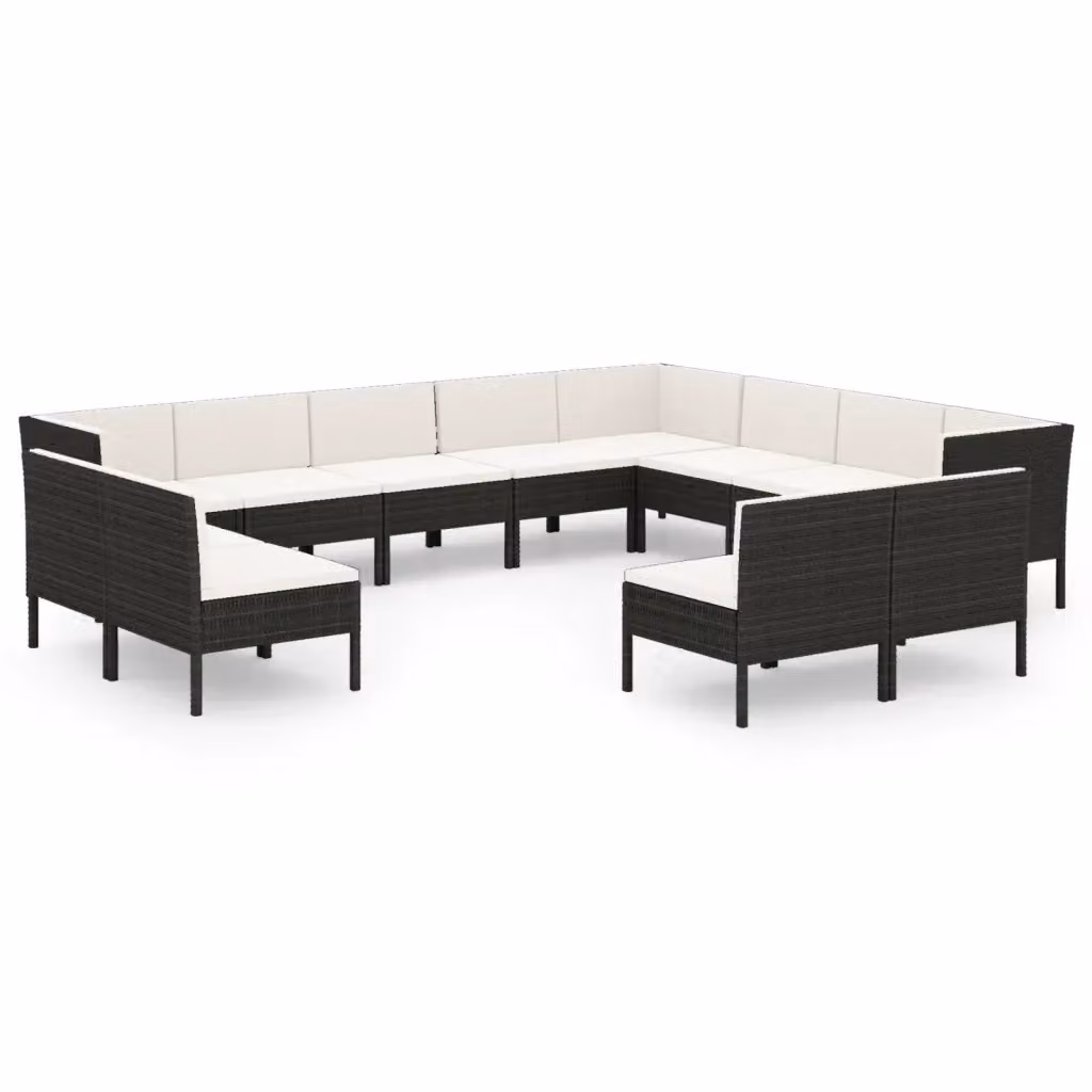 Set di divani da giardino a forma di U vidaXL composto da 11 pezzi con cuscini bianchi e struttura in metallo nero – 2