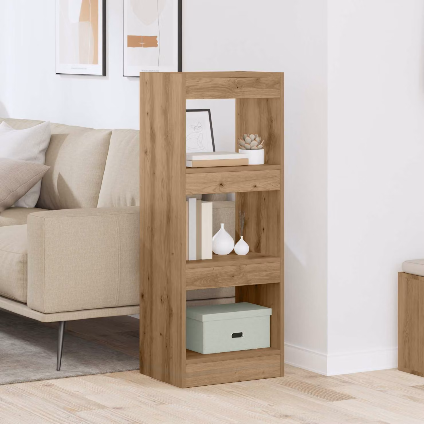 Armadio per libri vidaXL a 3 livelli in legno marrone, stile moderno, L: 37 cm, P: 30 cm, H: 103 cm