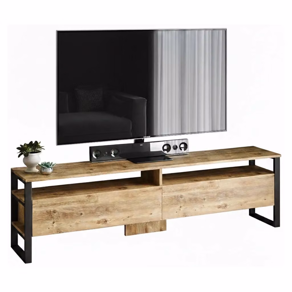 Mobile porta TV Khartum DMORA in legno color quercia, credenza moderna per soggiorno L: 180 cm, P: 35,5 cm, H: 56 cm – 2