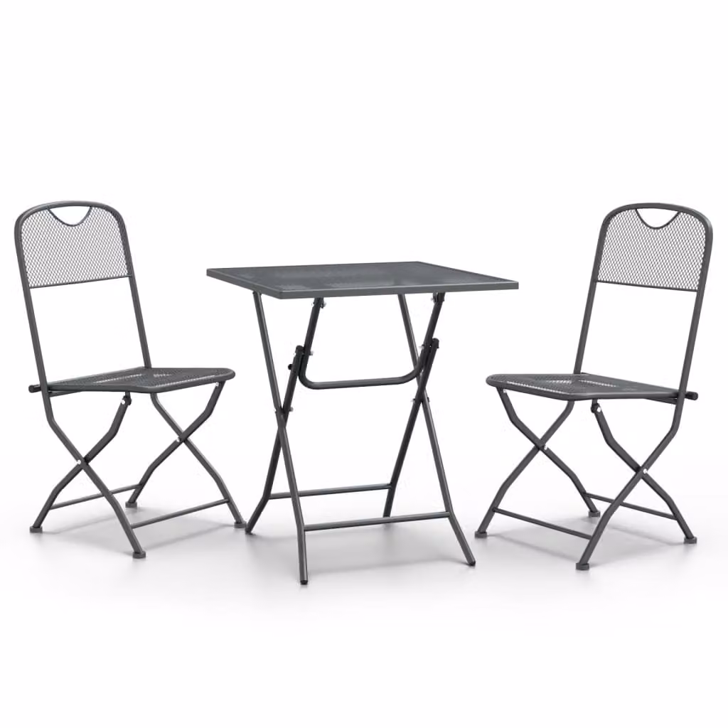 Set da Pranzo per Giardino 3pz Rete Metallica Espansa Antracite