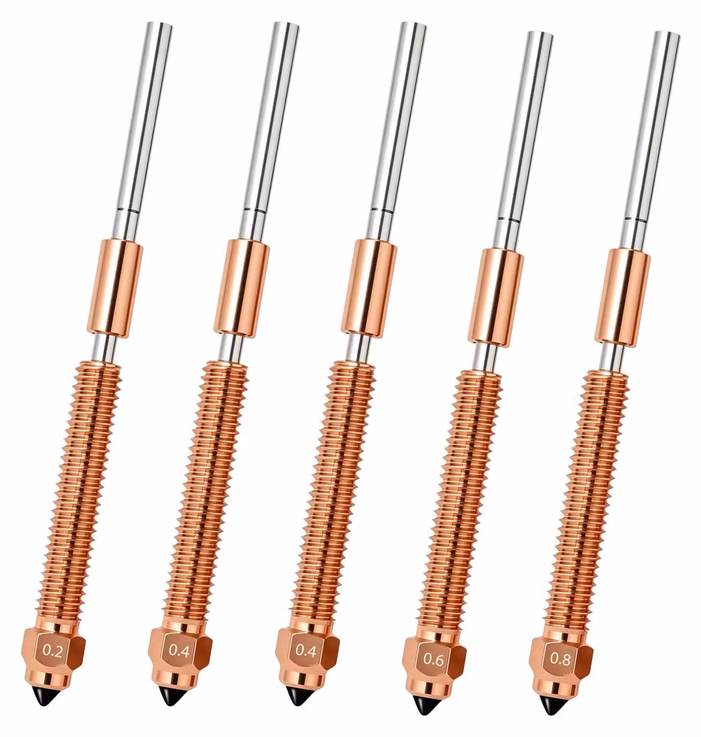Set di 5 ugelli intercambiabili per stampanti 3D (0,2/0,4/0,6/0,8 mm)