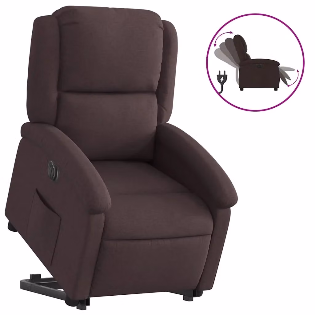 Poltrona Alzapersona Reclinante Elettrica vidaXL in Tessuto Marrone con Braccioli per Senior – 2